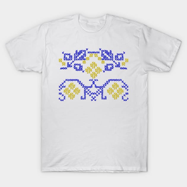 Ukrainian motive. Folk embroidery yellow blue T-Shirt by sonaart